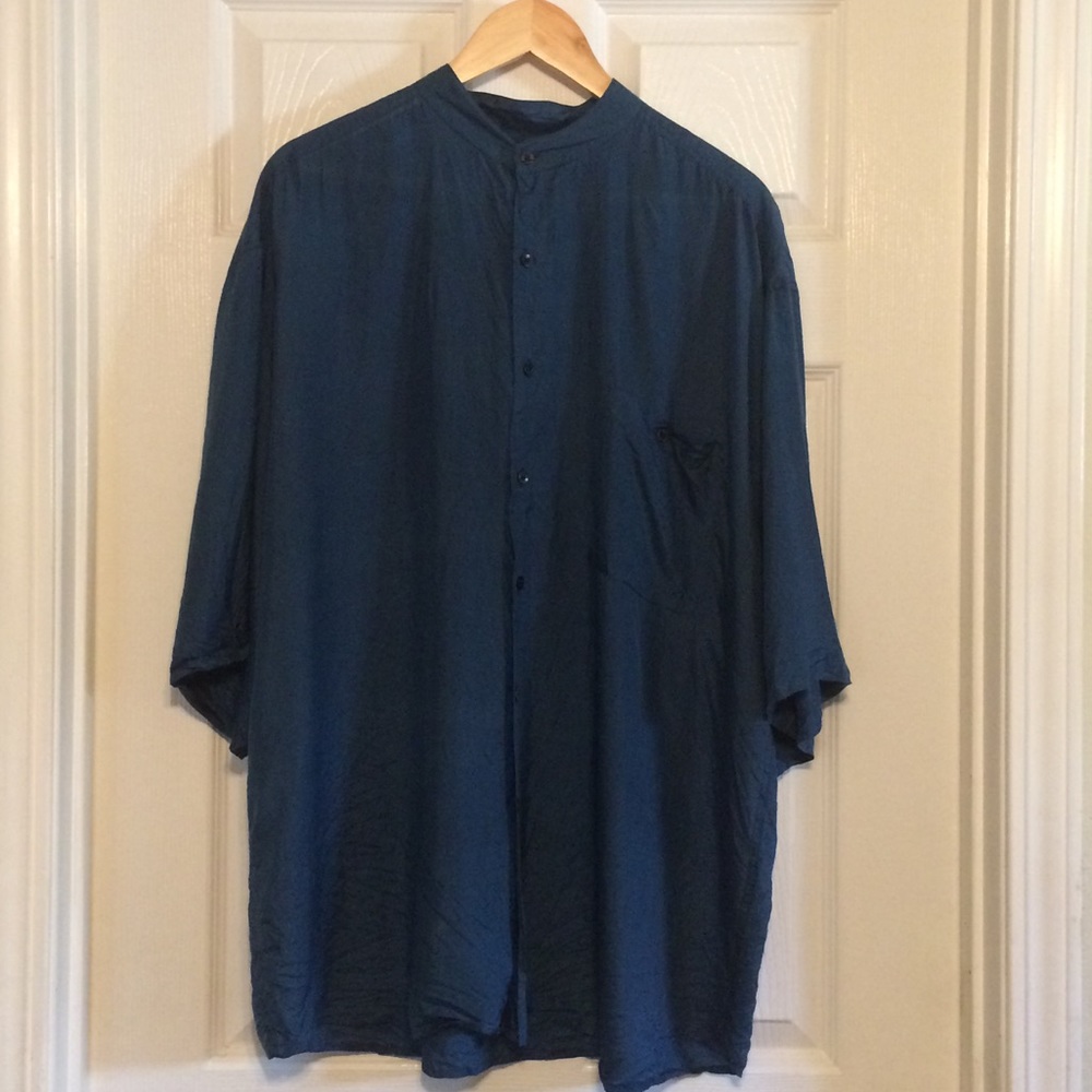 BRUNO Men’s Navy Blue Silk Shirt
